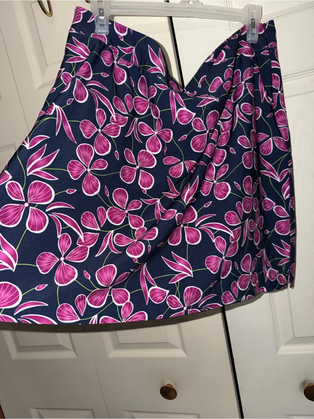 Greg Norman Collection Navy Floral A-Line Skirt with Pink Accents